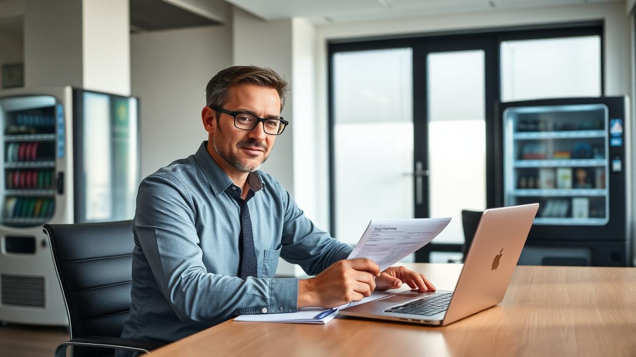 Finance manager reviewing capital lease balance sheet treatment for vending equipment